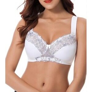 CURVE MUSE White Lace Bra Unlined Minimizer Comfort Full Coverage Plus 36DDD 36F